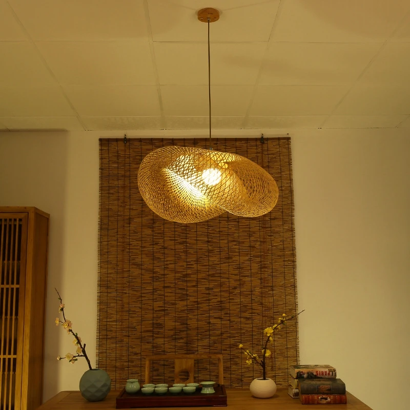 Novelty Retro Hand Knitted Bamboo Hanging Pendant Light Decoration for Hotel Restaurant Cafe Bar Dining Room Study Home Lighting (10)