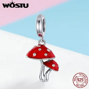 

WOSTU Charm 925 Sterling Silver Red Mushroom Pendant fit for Women Bracelet& Necklace Charm Fashion Jewelry Accessories BKC1060