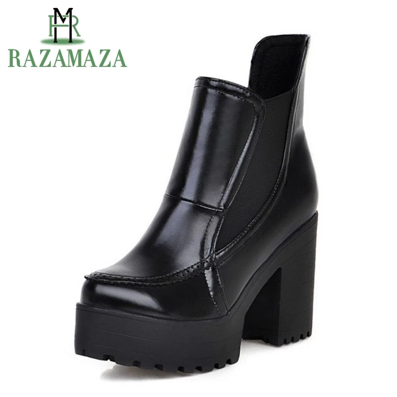 

RAZAMAZA Size 33-45 Sexy Women Platform Boots Patchwork High Heel Boots Thick Fur Shoes Winter Short Botas Sexy Women Footwears