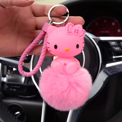 Мультфильм аниме hello kitty медведь мех помпон брелок для женщин брелок металлические брелки для ключей ключи от машины сумка Подвеска Шарм D47