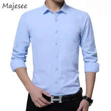 Трендовая мужская деловая рубашка с длинным рукавом, мужские рубашки, одноцветные, мужские, мягкие, однобортные, тонкие, дышащие, модный стиль