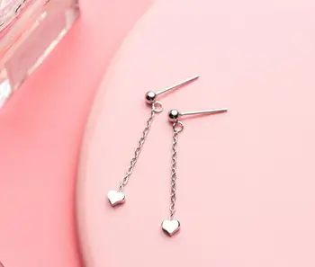 

Tinny Authentic Real 100% 925 Sterling Silver fine Jewelry Polished Lucky Beads &small Love heart dangle long Earrings gtle2298