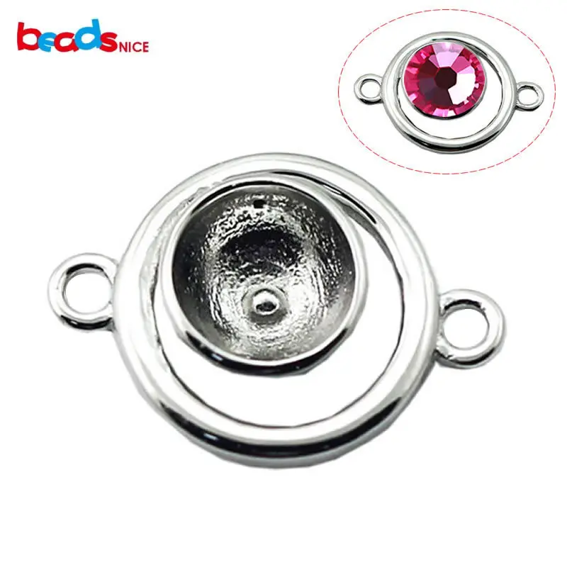 Beadsnice solid silver jewellery findings round bezel connector for 6mm