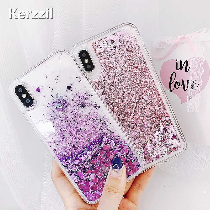 

Kerzzil Love Heart Stars Glitter Stars Phone Case For iPhone X 6 6S 7 8 Plus Dynamic Liquid Quicksand Soft TPU Back Cover