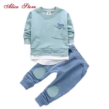 Комплект одежды из 2 предметов для маленьких мальчиков детская рубашка для маленьких мальчиков Топы+ штаны, повседневная одежда коллекция года, одежда для детей возрастом от 12 Months-6Years