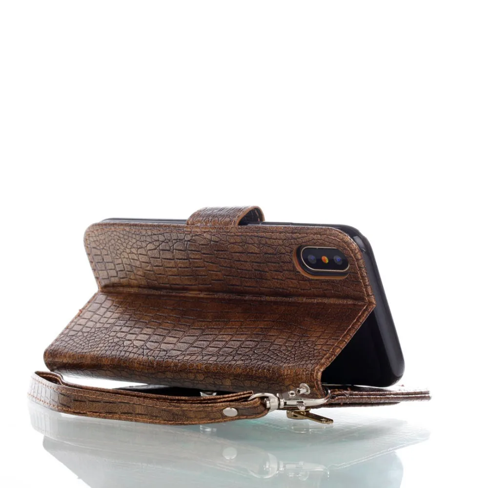 IMIDO Роскошный кожаный флип-чехол для телефона для iPhone XS MAX X XS XR 8 7 6 6S Plus кошелек из крокодиловой кожи с подставкой для карт задняя крышка чехол