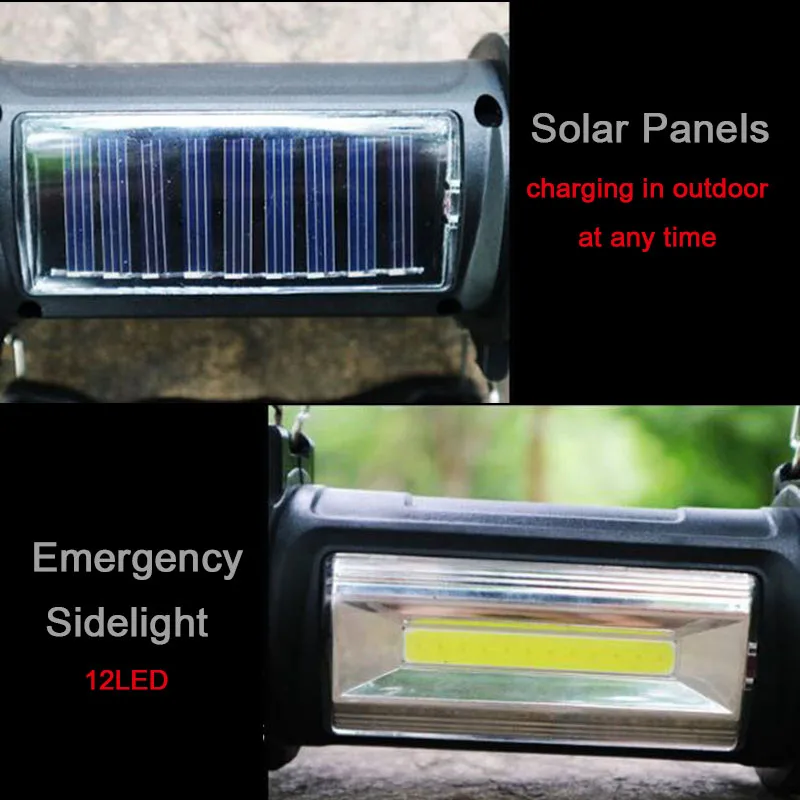 Портативный светодиодный фонарик на солнечной энергии, зарядное устройство со встроенным аккумулятором, фонарь-вспышка, ручная лампа, фонарь для кемпинга, походов, рыбалки