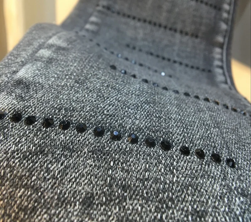 Новая тяжелая промышленность горизонтальная полоса Горячая дрель Высокая талия тонкий эластичный захват джинсы