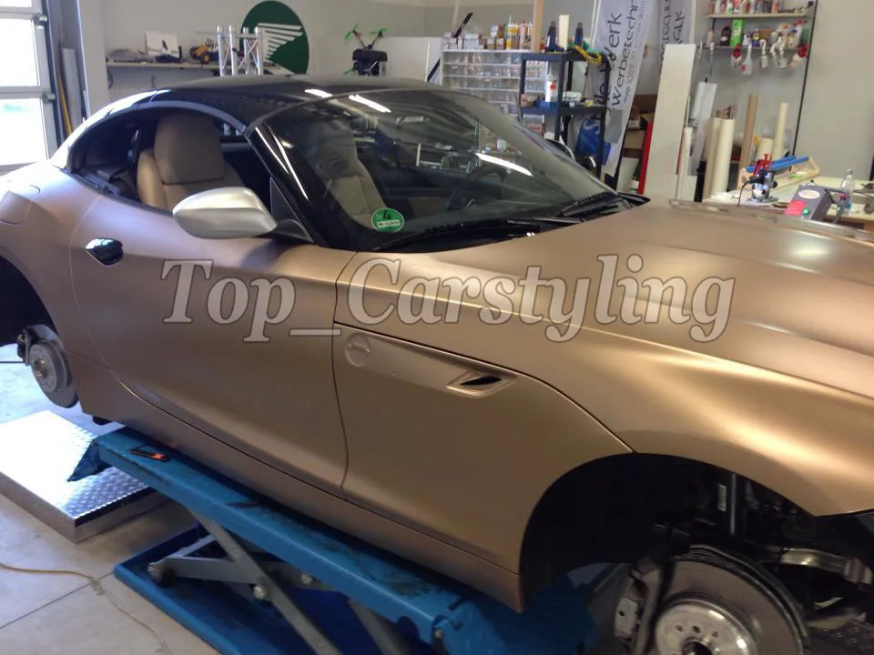 SATIN CHROME CHAMPAGNE GOLD MATTE metallic light gold car wrapping film foile (5)