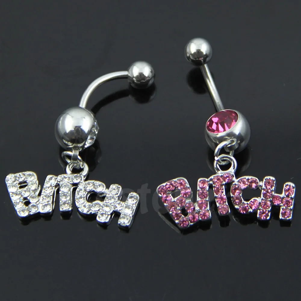 

Steel Rhinone Sexy BITCH Letter Dangle Navel Belly Button Ring Body Piercing t15