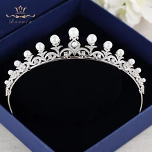 

Top Quality Clear 4A Cubic Zirconia Brides Crown Tiara Nature Pearls Hairbands Evening Hair Accessories