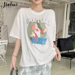 Jielur/женская футболка с короткими рукавами, лето 2019, новые свободные милые женские топы с принтом из мультфильмов, классические футболки