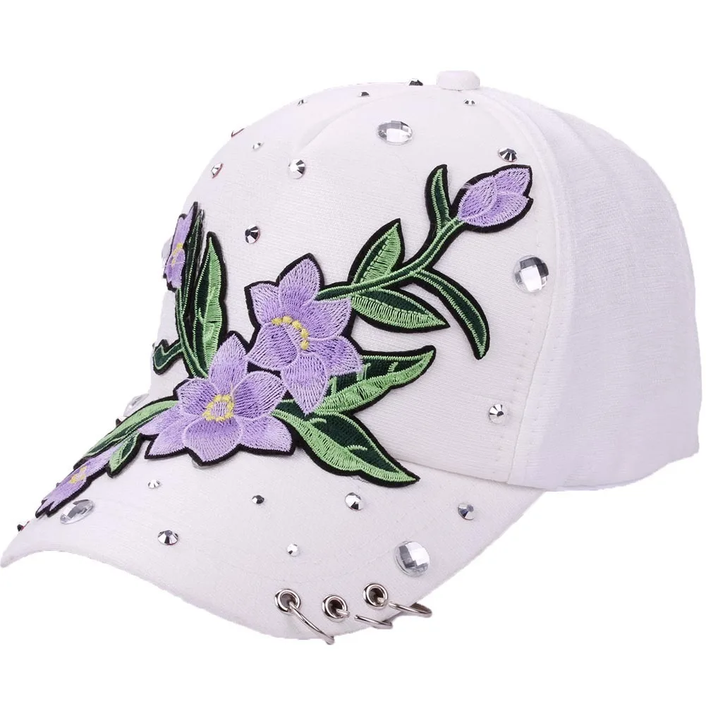 Buy Rhinestone Baseball Cap Women Rose Flower