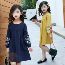 160 170 Одежда для девочек-подростков 12 лет желтое темно-синее платье с длинными рукавами и цветочным принтом