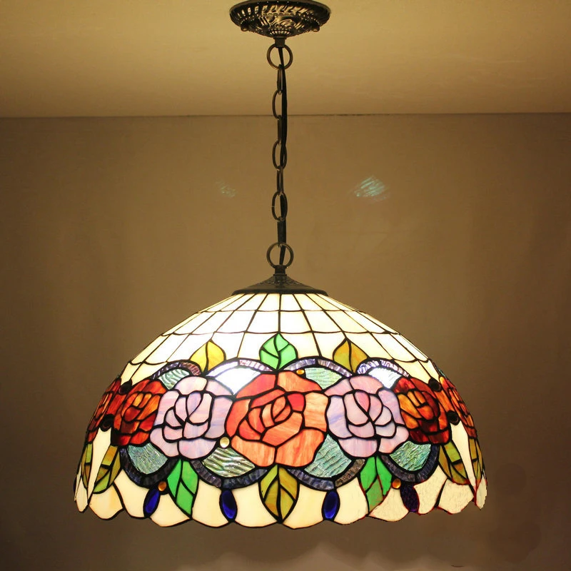 Tiffany flower Stained Glass Suspended Luminaire E27 Chain Pendant