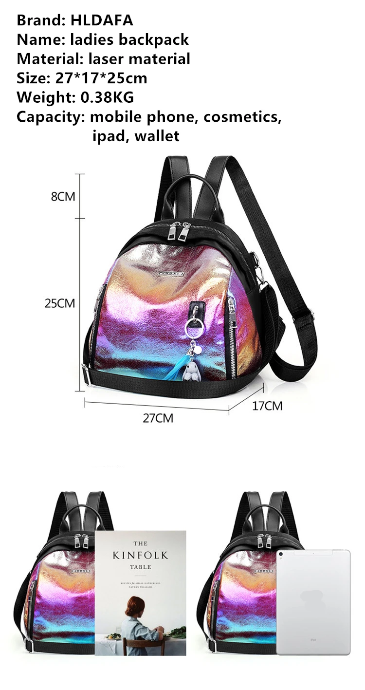 HLDAFA новая женская сумка на плечо модный лазерный материал двойная сумка на плечо Молодая девушка маленький рюкзак дорожная сумка