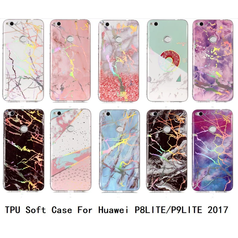

For HuaweiP8 LITE 2017 Laser print Marble painted TPU cover capa,For P8LITE P9LITE 2017 anti-break silica soft back case fundas