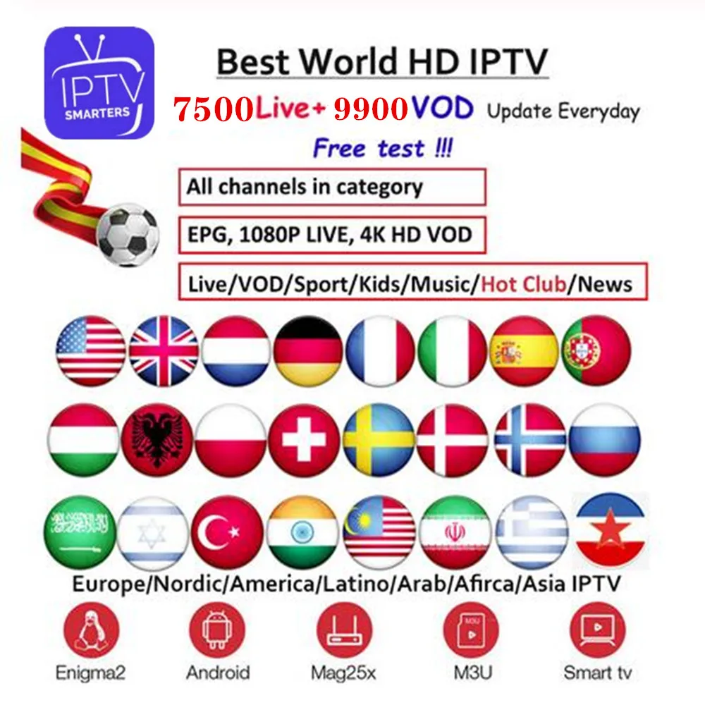 Tv IP tv 1 год подписки с 7500+ Live tv и VOD французский арабский Великобритания Gemany Европа ip tv бесплатный тест для Android m3u Smart tv