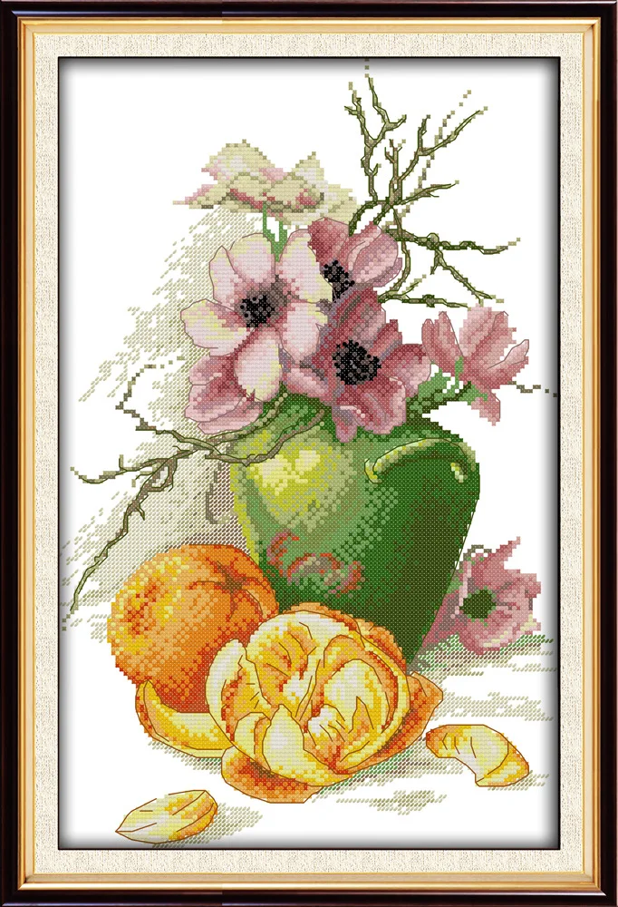Joy Sunday Hibiscus Vase and Oranges DMC Counted Chinese Cross Stitch Kits printed Cross-stitch set Embroidery Needlework |