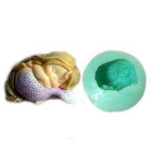 Silicone Mold Cute Mermaid Fairy Princess Girl birthday cake Decorated sleeping mermaid food grade mold aroma