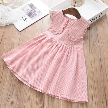 

Roimyal Wholesale 2019 summer new wooden ear large lapel fashion dress cotton plaid cute 2-6 years old girl dress free shipping