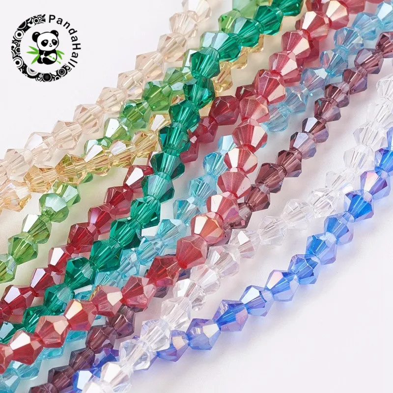 

pandahall 118pcs/strand 10 Strand 4x4mm AB Color Plated Faceted Bicone Mixed Color Glass Beads Strands for Jewelry Making