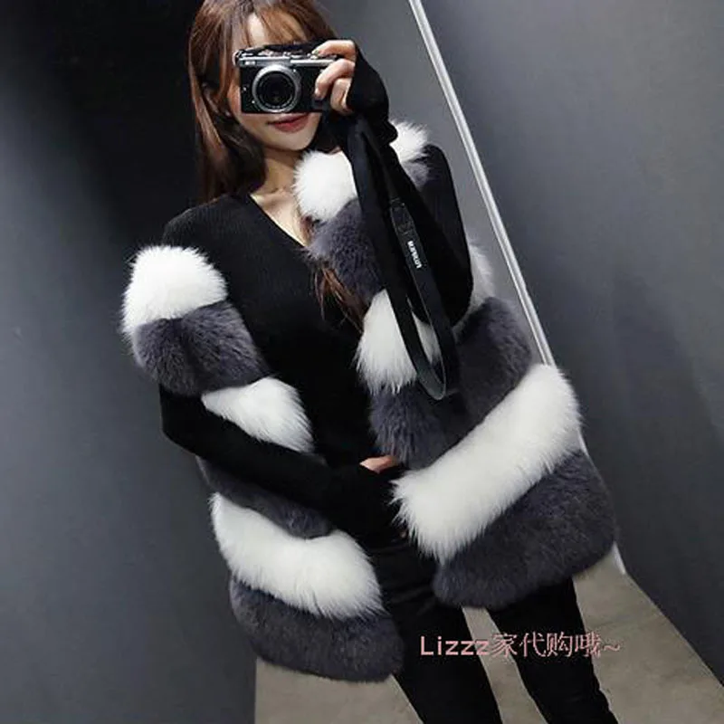Manteau Automne En Gilet Blanc Hiver Nouvelle Femmes De Flair Qualité Whit Mode Fausse Uppin Renard Haute Couture Gris Black And 207 Fourrure F8UwEE