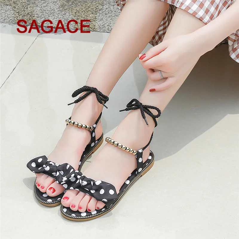 

HB@Fashion Women Bow Tie Flat Heel Anti Skidding Beach Shoes Sandals Slipper