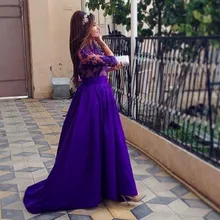 Elegante Blaue Halbarm Frau Abendkleider Günstige Lange A Line Appliqued Satin Abendkleider vestido formatura