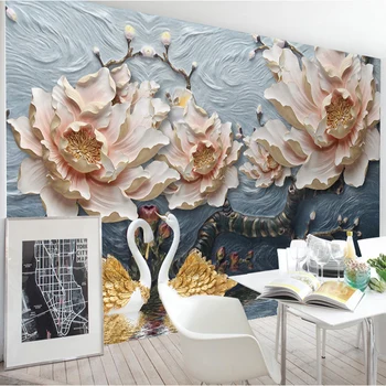 

3D Stereo Relief Flowers Mural Wallpaper Living Room TV Sofa Study Background Wall Covering Chinese Style Home Decor Wall Papers