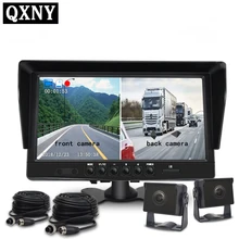 Qxny dvr 2 câmeras do carro lente 10.1 Polegada traço câmera dupla lente com câmera retrovisor gravador de vídeo auto registrador dvrs traço cam
