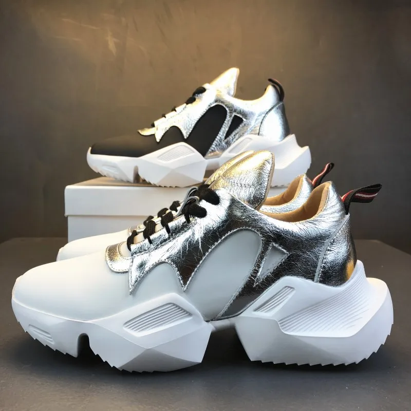

Fashion 2019 Women Sneakers Genuine Leather Platform Shoes Cross Strappy Ladies Running Training vulcanized Shoes