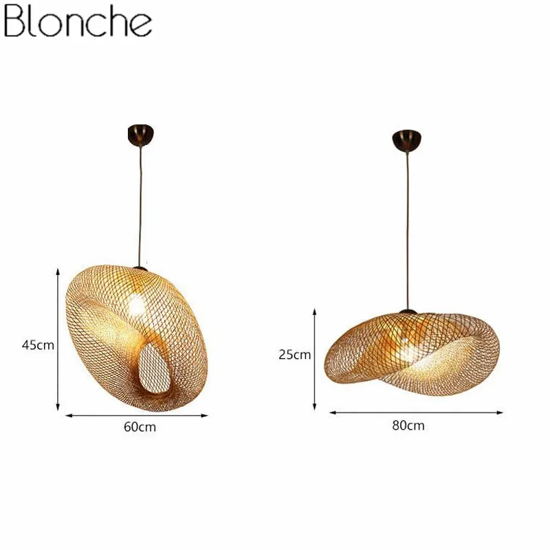 Японский бамбуковый Плетеный подвесной светильник из ротанга, винтажный подвесной светильник с волнистым абажуром для дома и дома, столовой, подвесной светильник