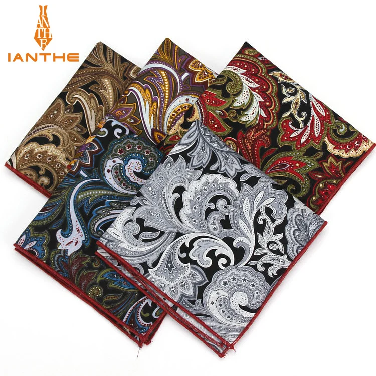 

2018 Brand New Men's Fashion Cotton Pocket Squares For Men Paisley Square Handkerchief Wedding Classic Suit Pocket Hankies Towel