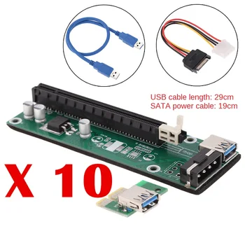 

10pcs PCI-E Riser PCI E Express 1X to 16X Extender Card Board USB 3.0 SATA Adapter Cable 15Pin - 6Pin Power For Bitcoin Miner