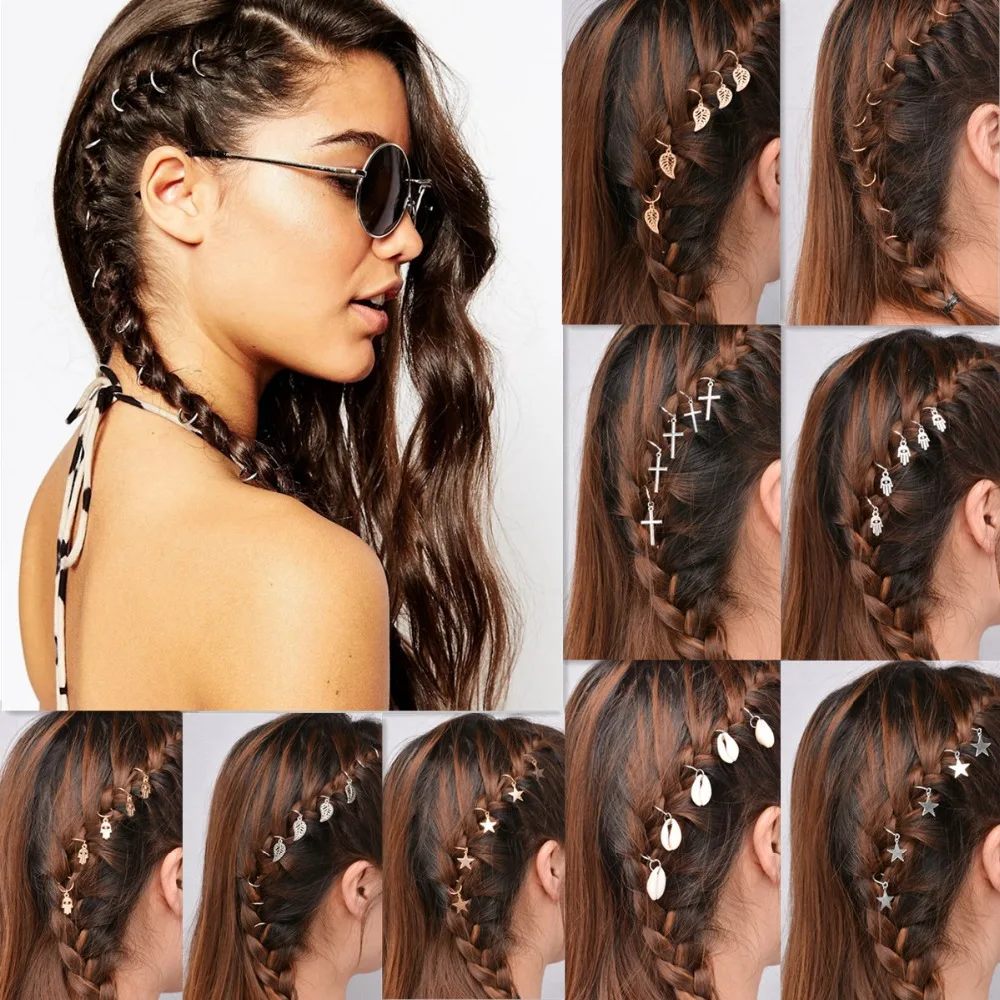 

Fashion Braid Hair Accessories Star Cross Shell Leaf Hand DIY Women Men Hair Jewelry Fine Gold Silver Hairwear Funny Jewellery