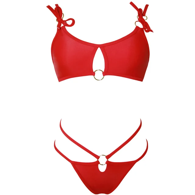 SAUCY ANGELIA Women Swimwear Sexy Red High Waist Bikinis Set Strappy ...