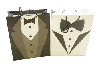 

100pcs High grade black and white groom tuxedo paper handbag portable gift bag wen6441