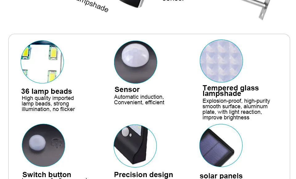 LED Solar Light Outdoor Motion Sensor 36 LEDs IP65 WhiteBlack Solar Wall Lamp for Garden Street Light With Mounting Pole Or Not (8)