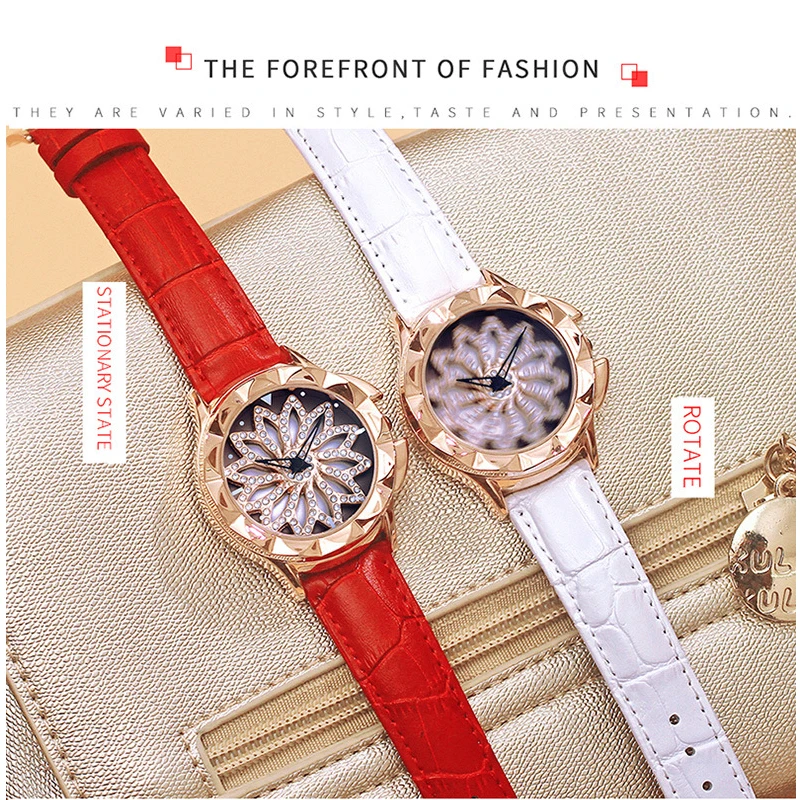 New Rose Gold Watch Woman Quartz Watches Ladies Bracelet Watch Lady 360 Degree Rotation Cool Girl Clock Luxury Relogio Feminino