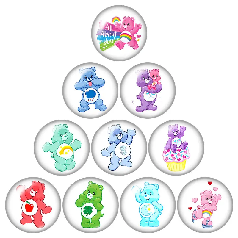 

Lovely Cute Care bears 10pcs mixed 12mm/16mm/18mm/25mm Round photo glass cabochon demo flat back Making findings ZB1147
