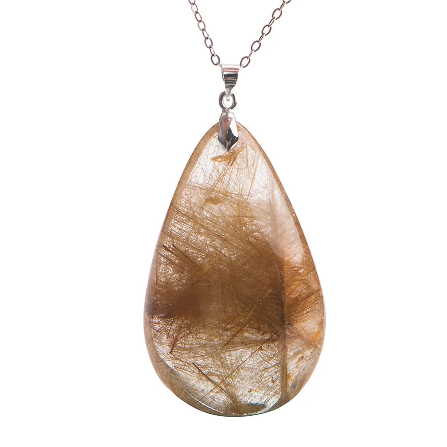 

Genuine Crystal Pendant Natural Gold Titanium Rutilated Quartz Gem Water Drop Stone Bead Charm Pendant Necklace For Women