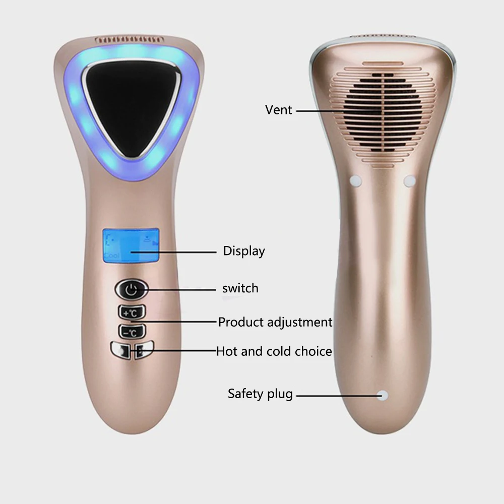 Hot Cold Hammer Facial Lifting Ultrasonic Cryotherapy LED Vibration Massager Face Body Spa Import Export Beauty Salon Machine