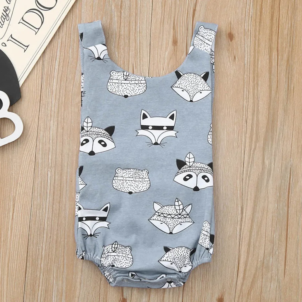

Happy Cartoon Animal Fox Print Baby Bodysuit Summer Newborn Girls Cotton Body Baby Costume For Kids Auntie Baby Clothes 2J
