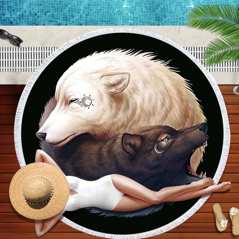 

New 3D Digital Printed Beach Towel Round Wolf Pattern Microfiber Beach Towel Animal Bath Towel Carpet Yoga Mat