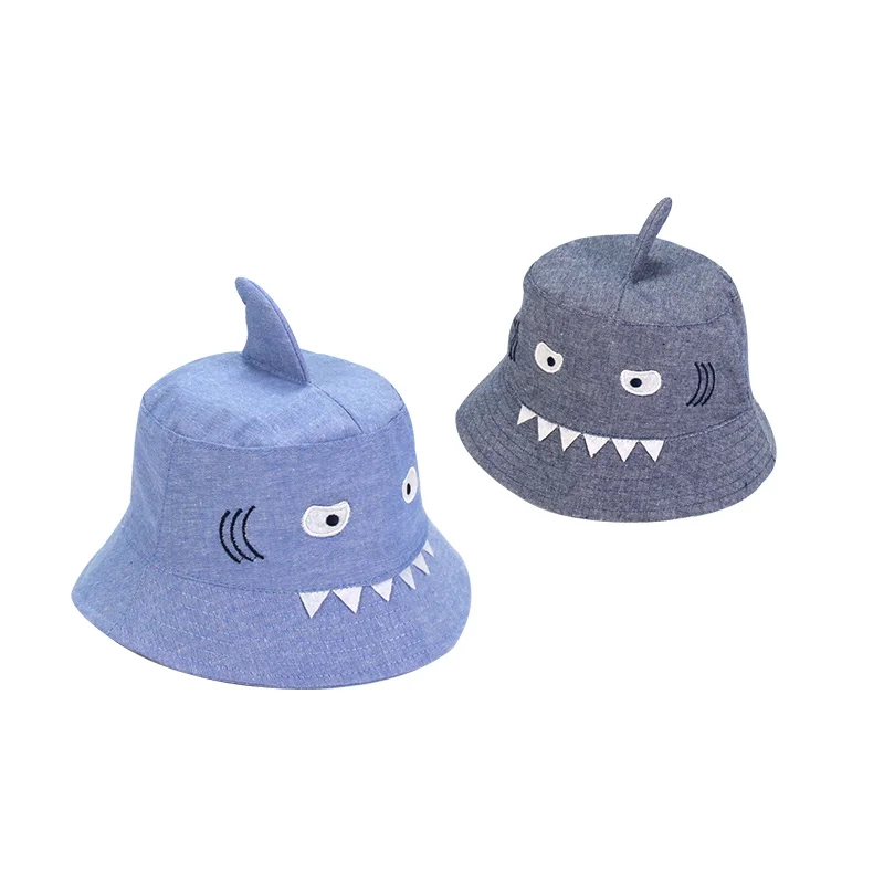 Cartoon Shark Baby Hat Fashion Denim Boys Bucket Hat Cowboy Baby Sun Cap Autumn Kids Fisher Hat For Girls Baby Boys Clothing (1)
