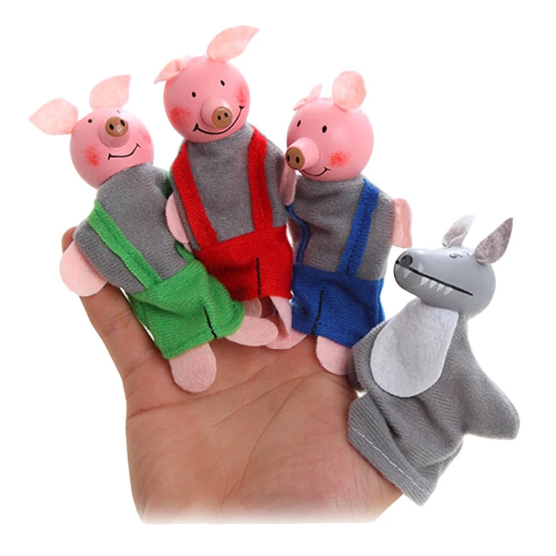 Surwish 4Pcs Soft Plush Three Little Pigs Fairy Tale Finger Puppet Set Children Story Telling Helper Dolls