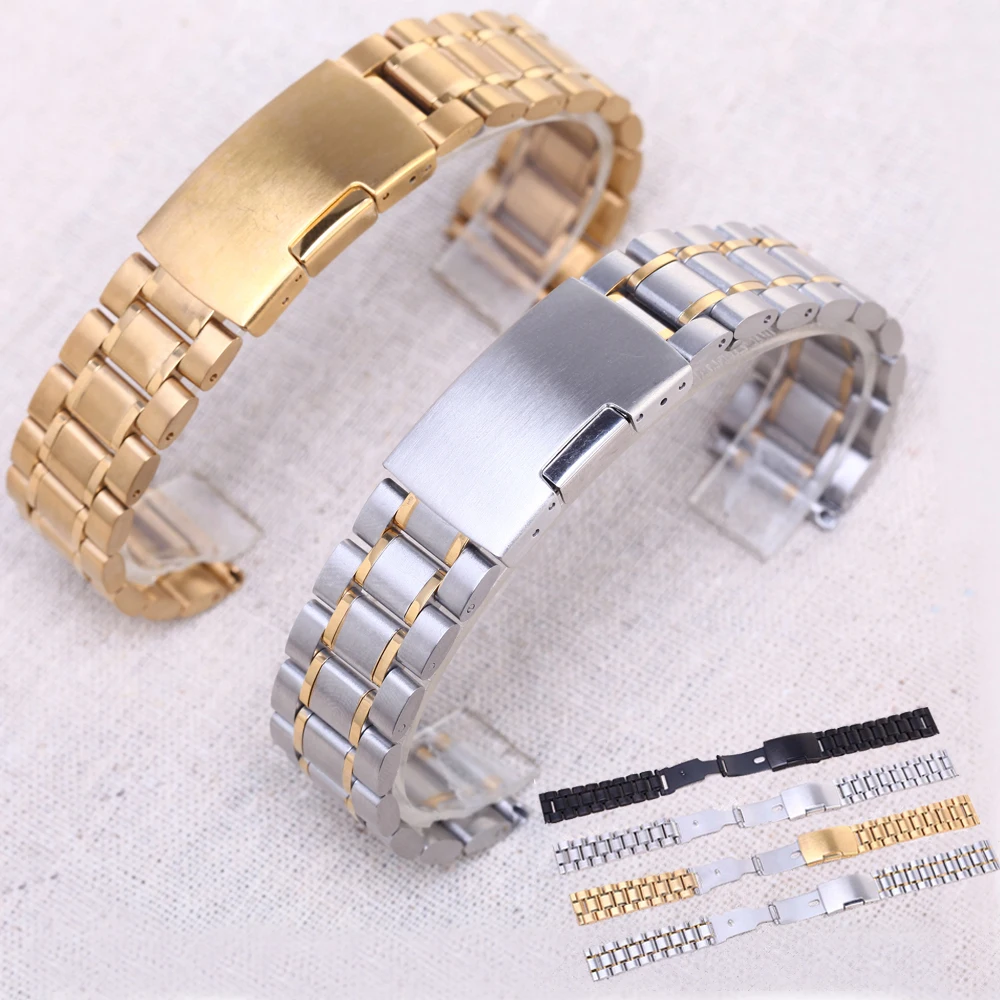 

14mm 16mm 18mm 20mm 22mm 24mm Durable Classic Buckle Stainless Steel Watch Band Wrist Strap Women & Men's Bracelet Wholesale
