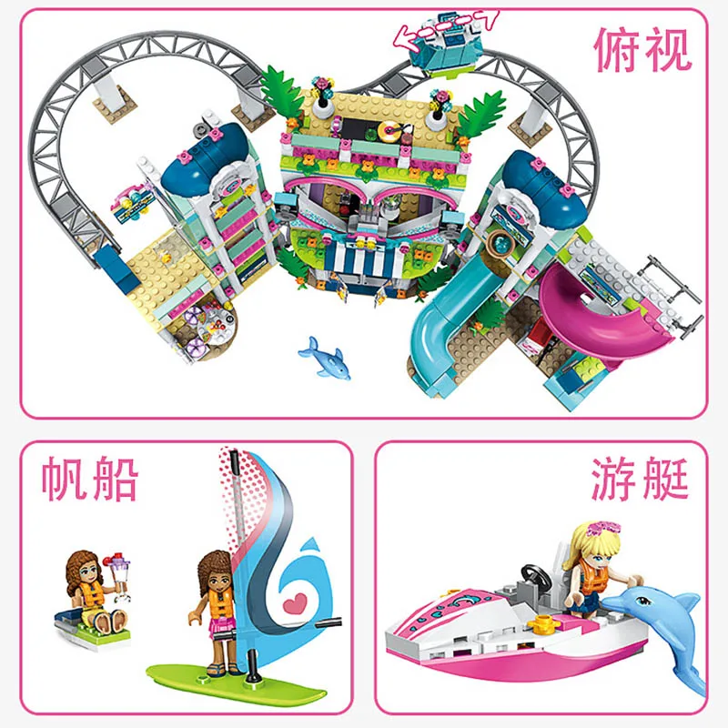 Цена 2019 Lele Friends 1039 шт сердце озеро город модель курорта LegoINGly друзья 41347 строительные блоки кирпичи игрушки для детей