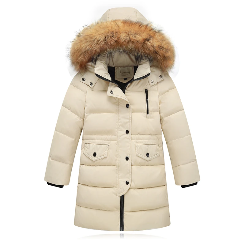 30 градусов на холодные зимы, раздел-детская одежда утепленные Теплый пуховик для девочек; куртка для девочек; Длинная Куртка с секциями пальто с капюшоном для маленьких мальчиков с модным большим меховым Куртка с воротником